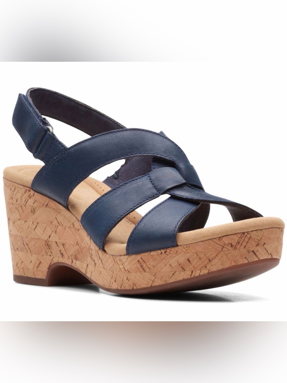 Clarks Collection Giselle Beach Navy Blue Nubuck Wedge Sandals Women's Size 8 M